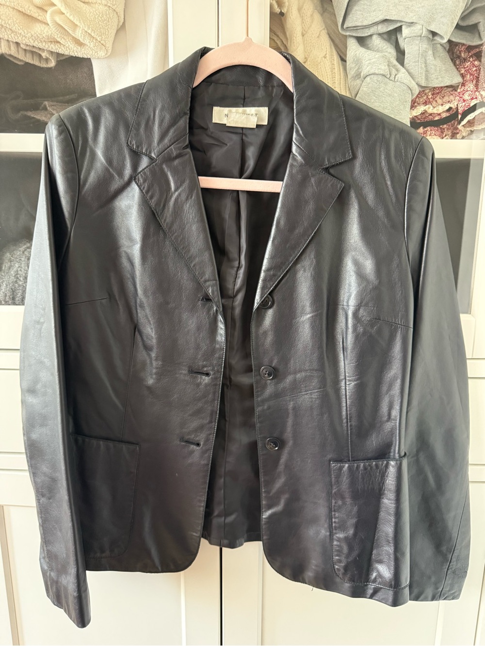 Vintage Nine West Black Leather Blazer Jacket - Women's Classic Buttoned Coat